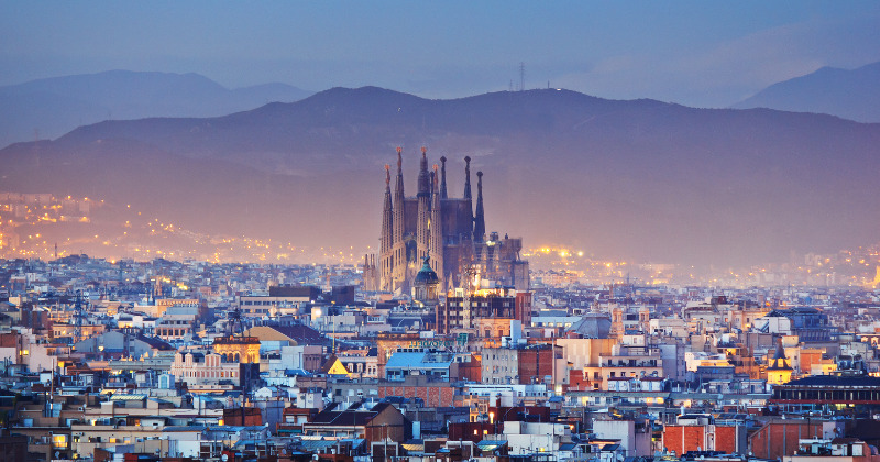 Barcelona cityscape at night, Barcelona wine tasting tour