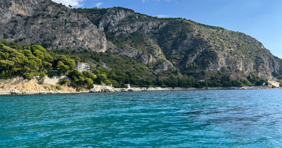 View of Eze, France from private boat tour, Nice wine tour