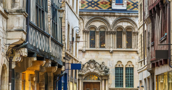 Culinary trips to France, half-timbered houses in Dijon, Burgundy