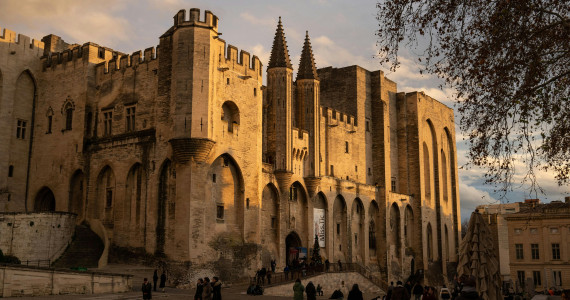 Culinary trips to France, Palais des Papes, Avignon, at dusk