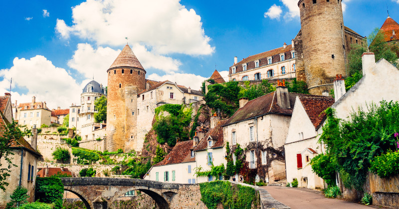 Village in Burgundy, filled with traditional architecture and a castle feel