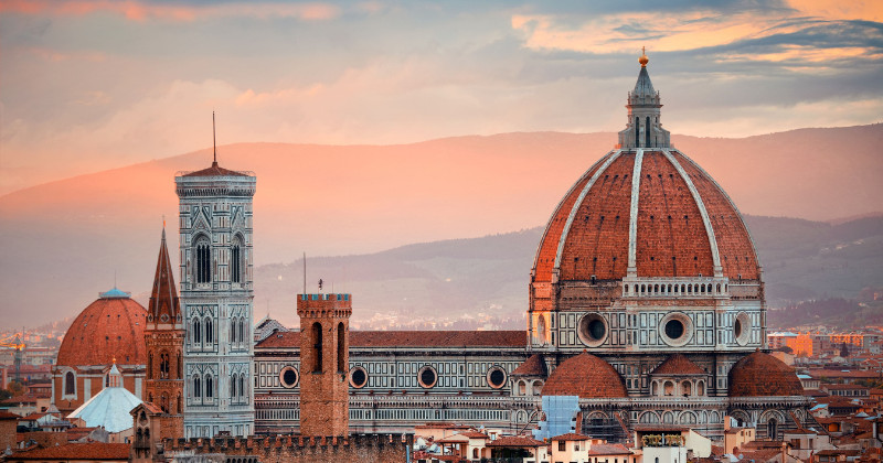 Florence architecture sits comfortably in front of the golden sunset
